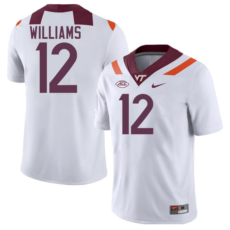 Men #12 Gabe Williams Virginia Tech Hokies College Football Jerseys Stitched-White